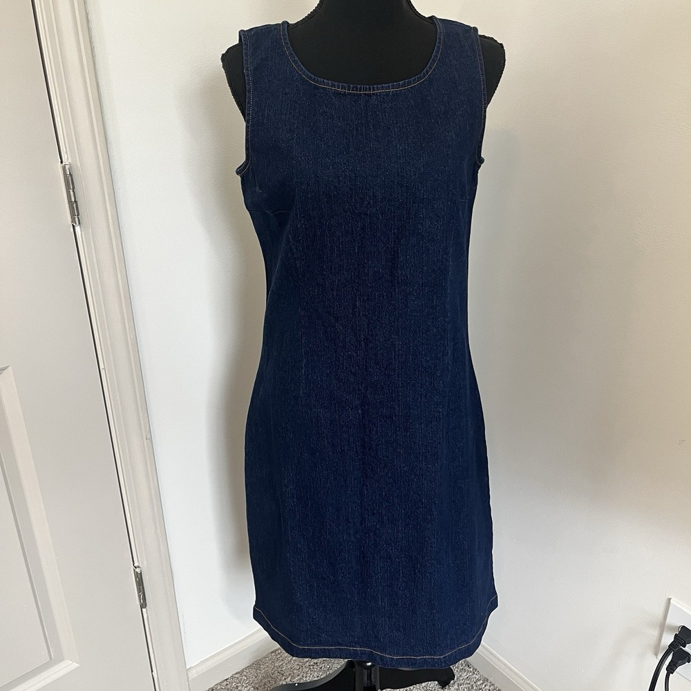 Chadwicks Denim Dress Size 6 Sleeveless Stretch Midi Sheath Dark Indigo Western